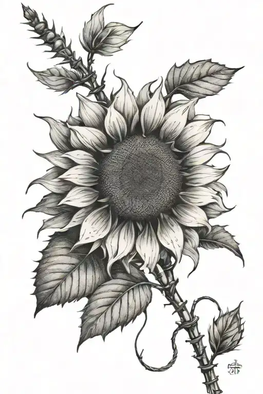 Half Wilted Half Bloomed Sunflower With Barbed Wire Stem