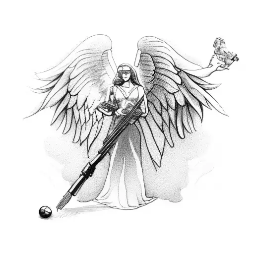 Angel Smoking Holding A Grenade In One Hand And In The Other Hand A Flag Of Peace