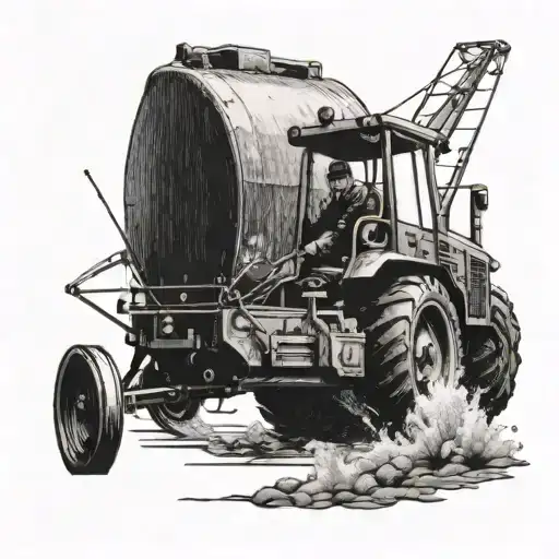 A Detailed Fishing Scene With A Heavy Equipment Operator Driving A Tractor In The Background