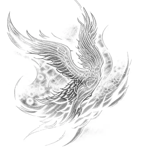 Dotwork Tattoo Of A Phoenix Rising From Flames