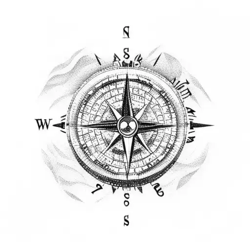 A Dotwork Design Featuring A Compass With Running Shoe Prints And Coffee Beans Leading The Way