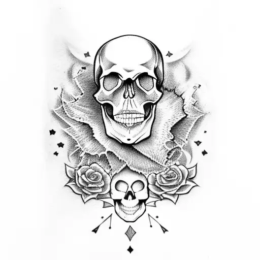 Skull With Hearts And Stars
