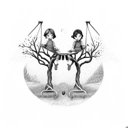 2 Girls On Swing Set Of Tree Of Life