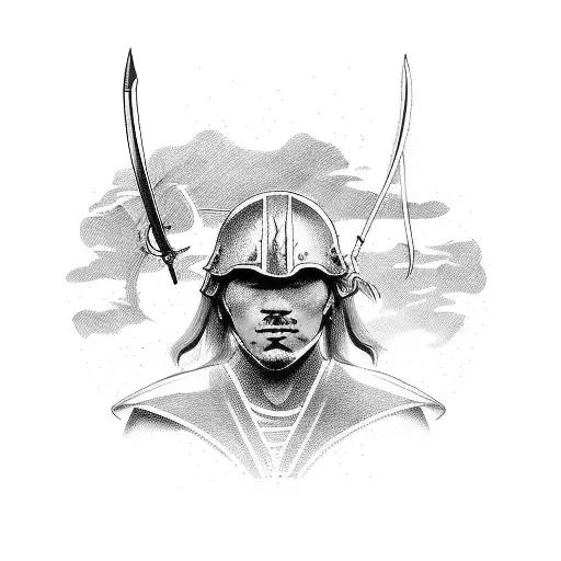 Design An Image Of A Tattoo Where A Brave Warrior Protects A Young Man