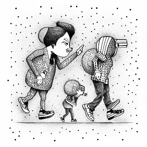 Collage Funny Cartoons Are Walking Down The Road