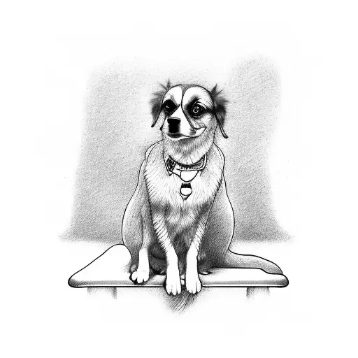 Rear View Sketch Of Dog Sitting On Bench