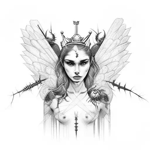 Feminine Warrior With Bee Wings And A Crown Of Thorns