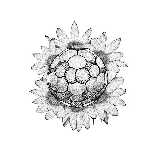 Geometric Shapes With Part Of A Soccer Ball And Daisies For A Sleeve