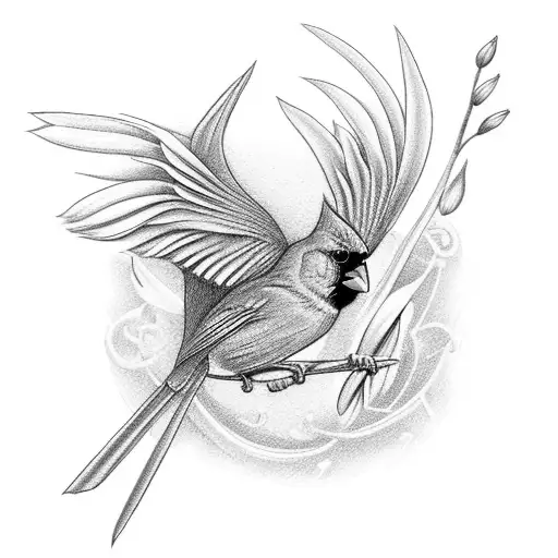 Northern Cardinal Flying Around White Lillies