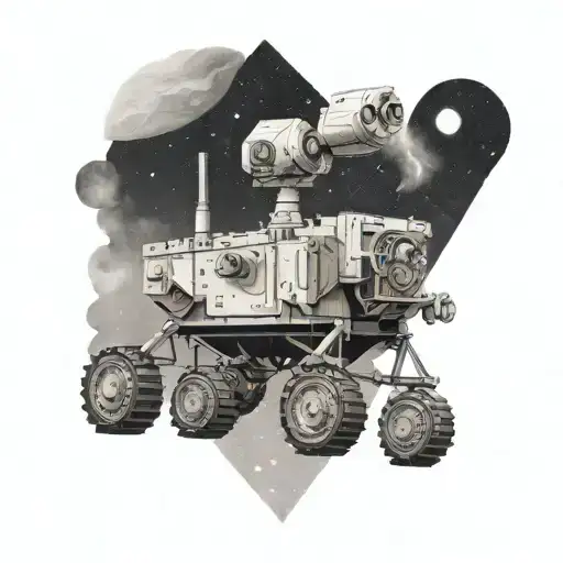 A Mars Rover Exploring A Historical Site With Quantum Physics Symbols In The Background