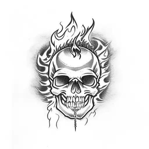 Skull With Firefightethelmet And Flames