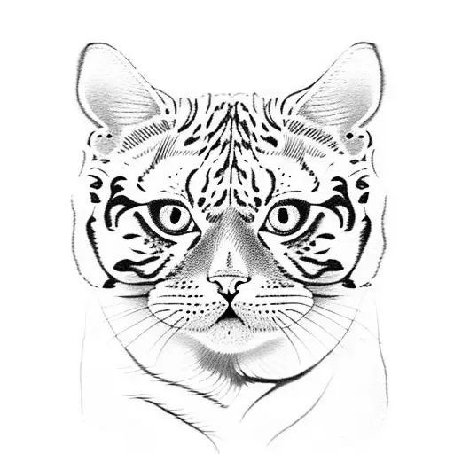 Half Head British Shorthair Cat And Half Tiger Head