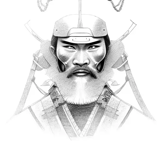 Samurai Man Realism Face Black And White