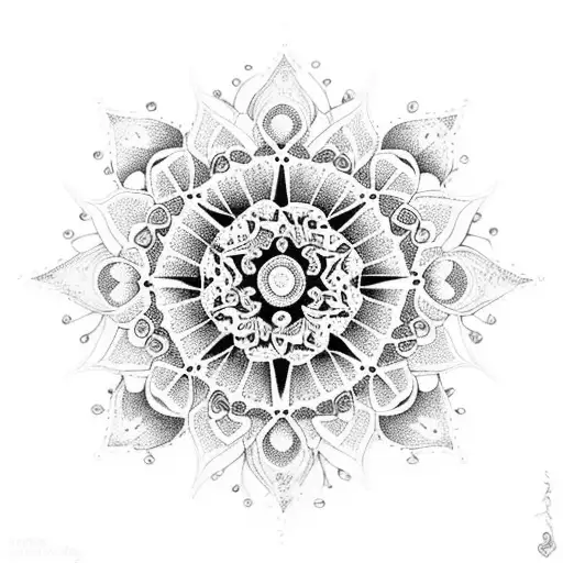 A Dotwork Mandala With Each Family Member's Birth Flower Integrated Into The Design