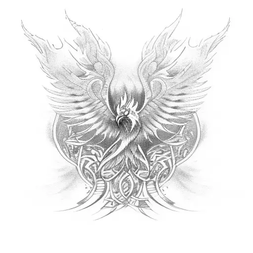 Tribal Phoenix Design With Waves And Fire And Wind
