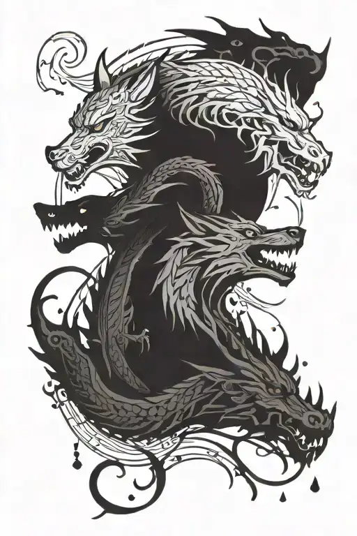 Dragon And Wolf Standing