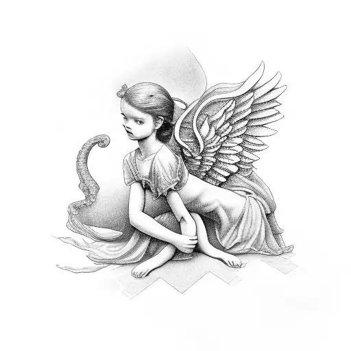 Angel Hanging Off A Ancient Building