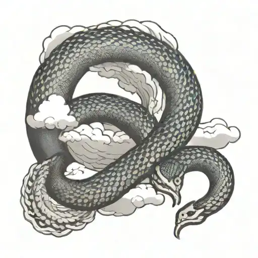 Ouroboros Snake Eating Itself With Clouds Surrounding