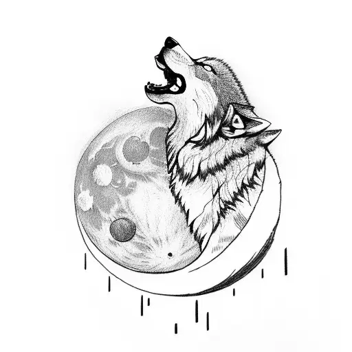 Wolf Howling At The Moon With Viking Symbols