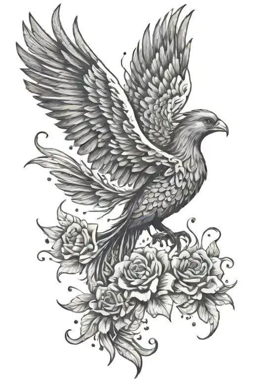 Peaceful Flying Phoenix With Flowers