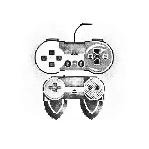 A Pixelated Gaming Controller Surrounded By Musical Notes