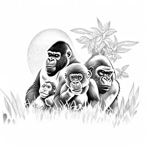 Gorilla Family Hiking Through A Lush Jungle