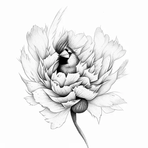 A Cardinal On A Peony