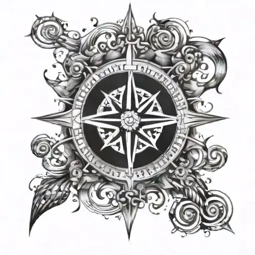 A Compass Rose With Musical Notes As The Directions