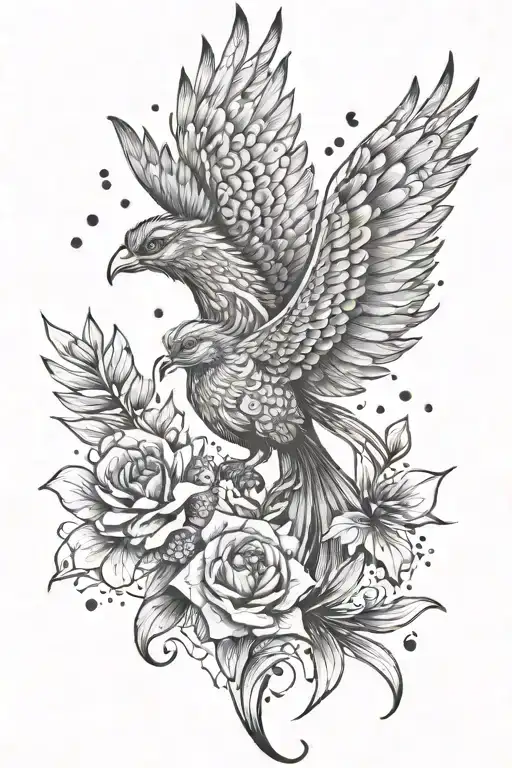 Peaceful Flying Phoenix With Flowers