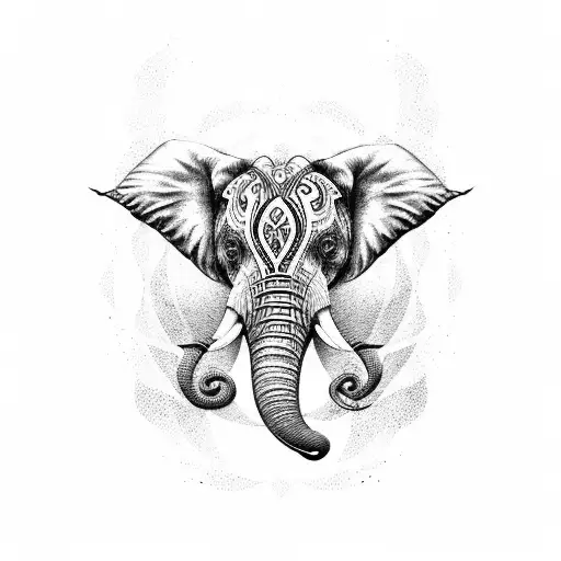 Black And Red Elephant In Dotwork Style
