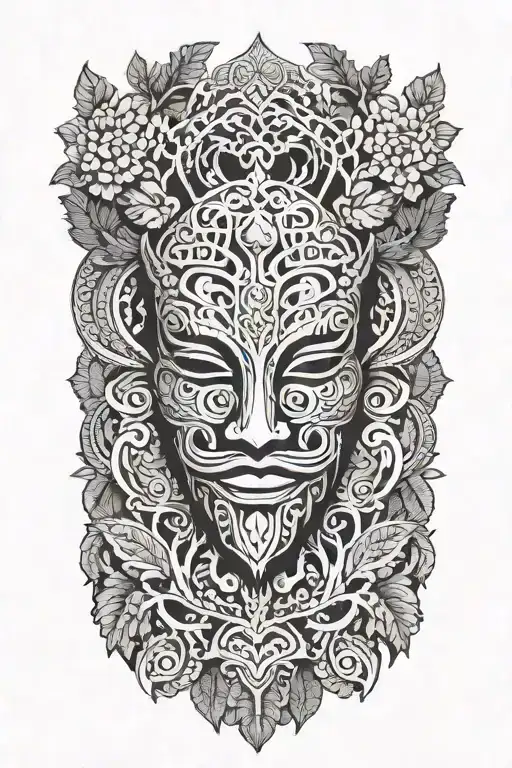 Combine Elements Of A Kota Mask And An Oak Tree To Symbolize Strength And Heritage