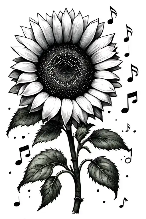 Sunflower Music Notes Petals Floating Away