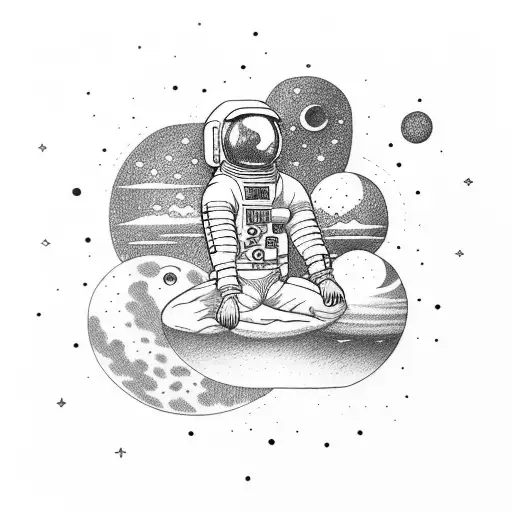 Astronaut Meditating With Planets
