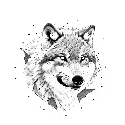 Wolf Side Profile With Lilac Flowers