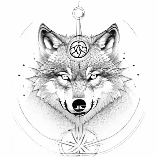 A Wolf Running Through A Celtic Compass Made Of Tree Branches