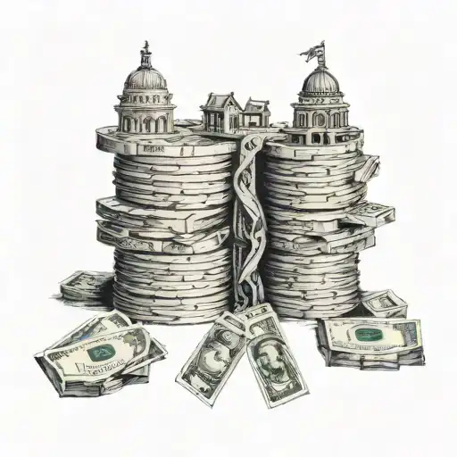 A Dotwork Tattoo Of A Stack Of Money With Travel Landmarks Hidden Within The Design