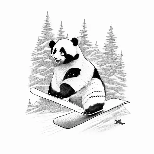 Panda Riding A Snowboard