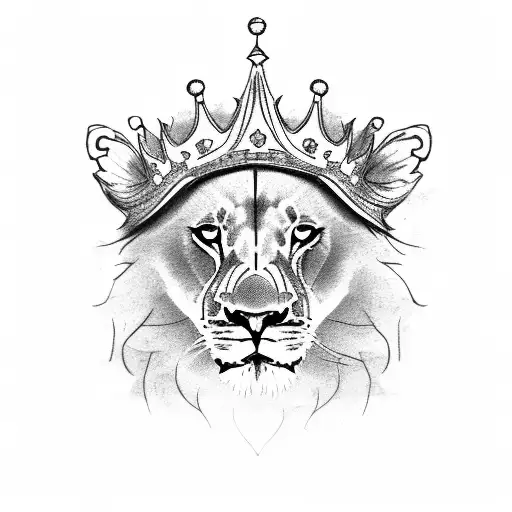 Two Lion Cub Faces With Crowns