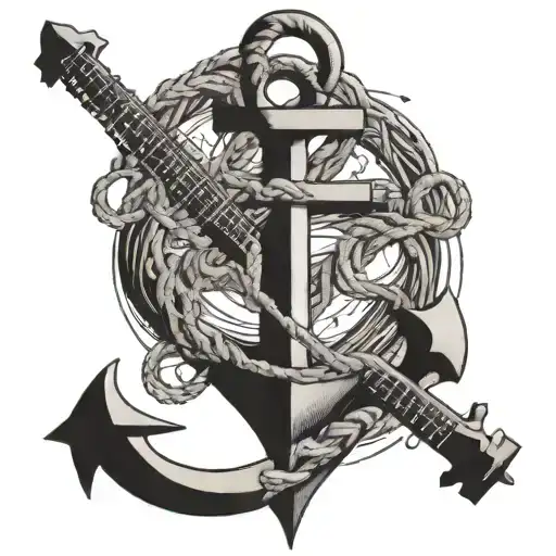 An Anchor Intertwined With Guitar Strings