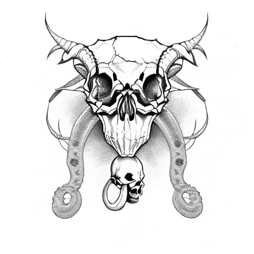 Skull Goat Whit Snake