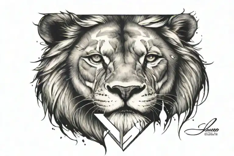 Realistic Lion In The Middle Of A Diamond With Crossed Swords