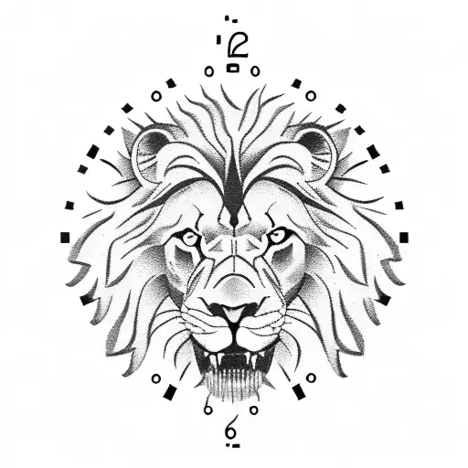 Lion With Clock In Background And Cross On One Eye
