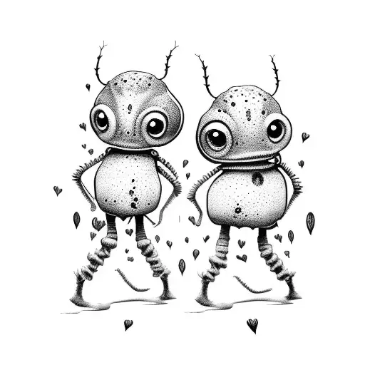 Cartoon Two Bugs In Mud In Love Wearing Gumboots