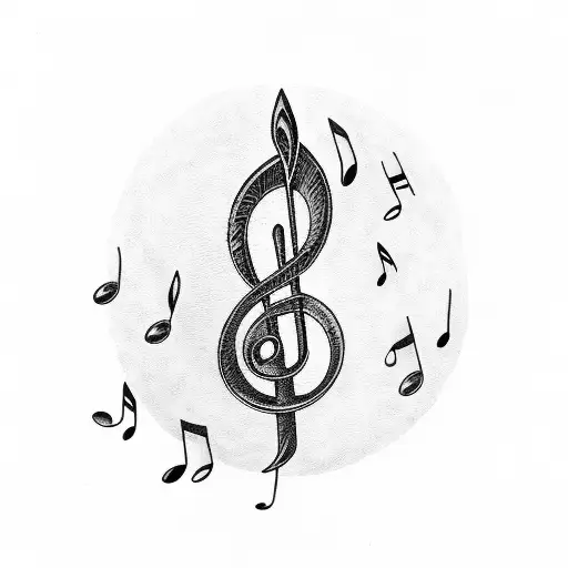 Treble Clef With Bass Clef With Music Stanzas Around It