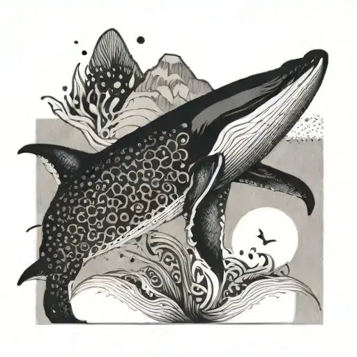 Whale Jumping Out Of Water Simple Zentangle