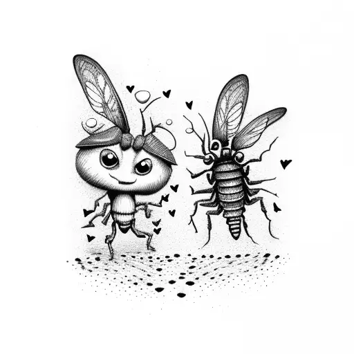 Cartoon Two Bugs In Mud In Love Wearing Gumboots
