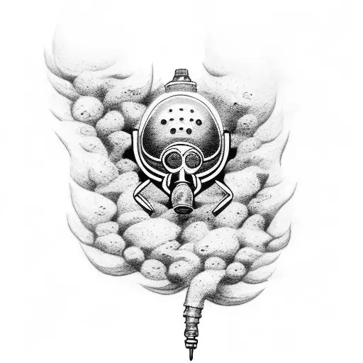 Dotwork Tattoo Of A Custom Motorcycle With Tiny Baby Footprints As The Exhaust Smoke