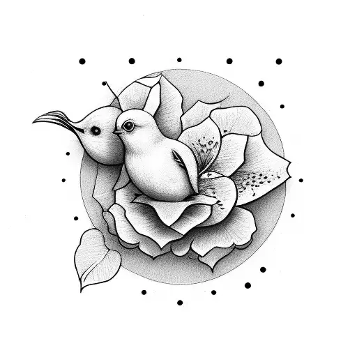 Simple Lining Dove With One Flower