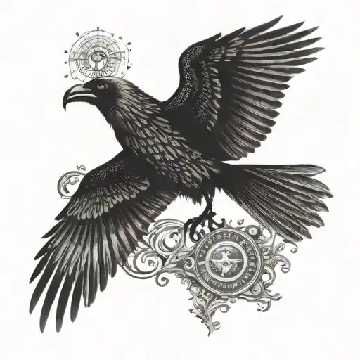 Tarot Card With A Open Winged Crow Flying