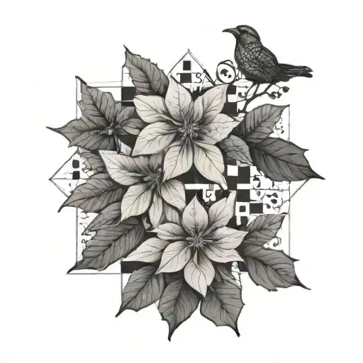A Crossword Puzzle With Poinsettia Leaves As The Black Squares And Birds As The Clues